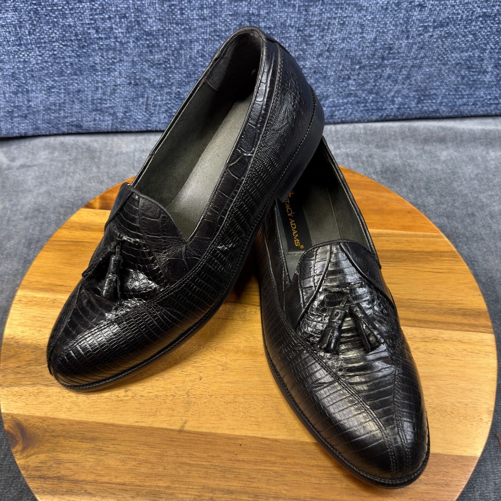 Stacy Adams Tassel Loafers Mens 8.5 M Black Genuine Snake Skin Exotic Slip On
